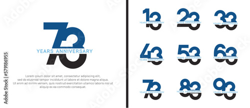 set of anniversary logo style black and blue color on white background for celebration