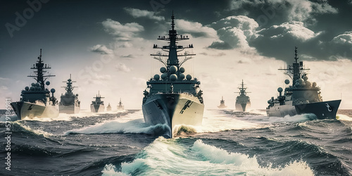 Canvas Print Military Ships at Sea: Navy Vessels in the Pacific as Part of a Carrier Strike Group