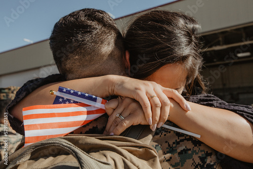 hugging, hug, welcome home, deployment, USA, America photo