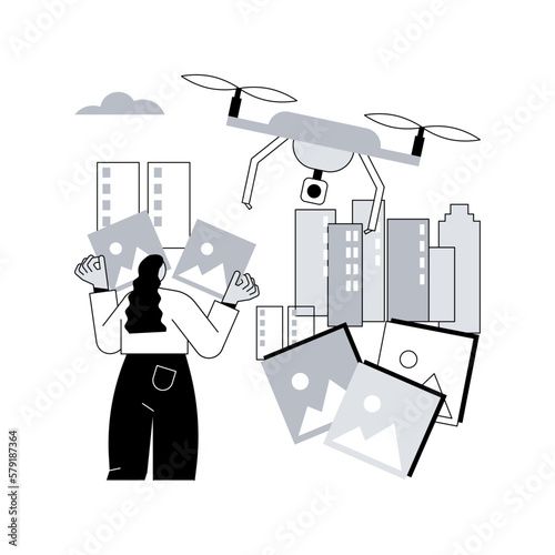 Aerial photography abstract concept vector illustration. Aerial commercial photography, air survey services, drone photo of event, remote sensing technique, property advertising abstract metaphor.