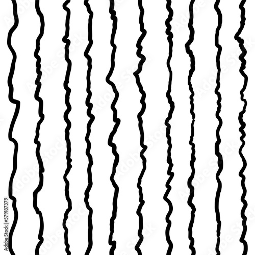 Seamless variable waved stripes vertical pattern. Monochrome white on black curves abstract vector background. Hand drawn curled monochrome line art. Wallpaper,textile, wrapping, banner, poster design