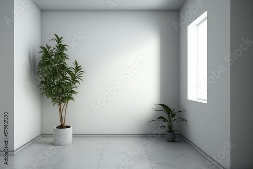 Empty wall with plants and soft light, Interior design - Generative AI illustration