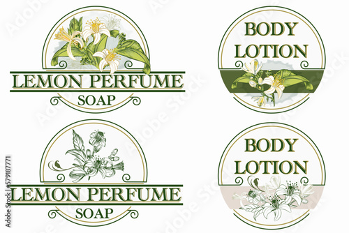 Collection of vector soap labels with lemon flowers for design