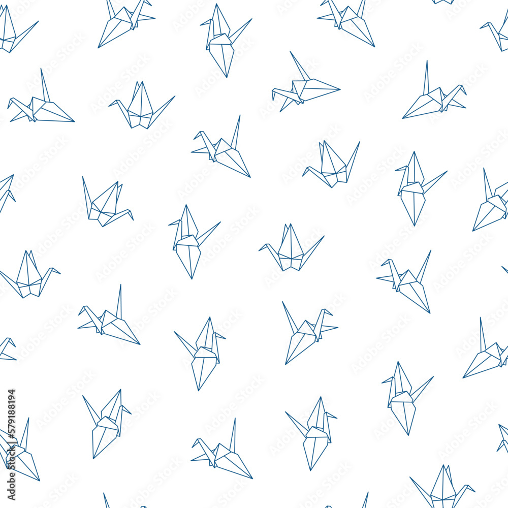 Paper Crane Origami Outlines Seamless Vector Repeat Pattern