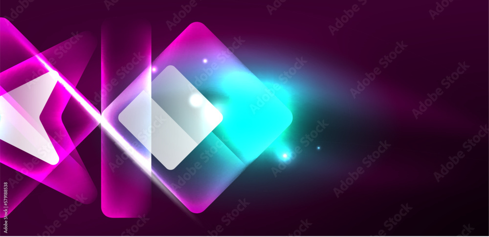 Neon glowing techno lines and arrows, hi-tech futuristic abstract background template Neon glowing techno lines and arrows, hi-tech futuristic abstract background template