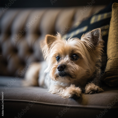 Yorkshire terrier on the couch - AI-Generated