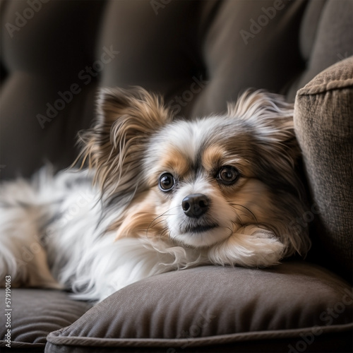 small dog laying on a sofa - AI-Generated