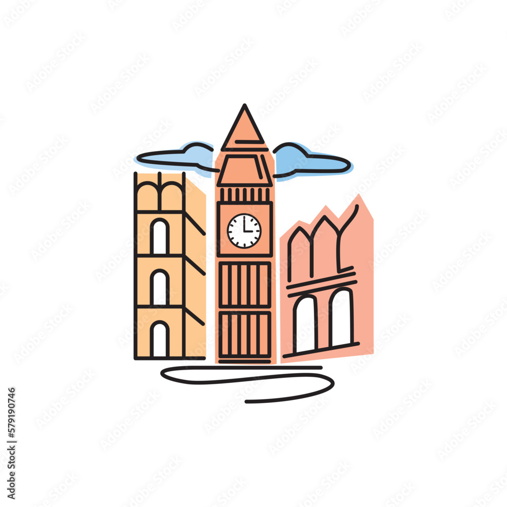london building icon line and color design vector illustration