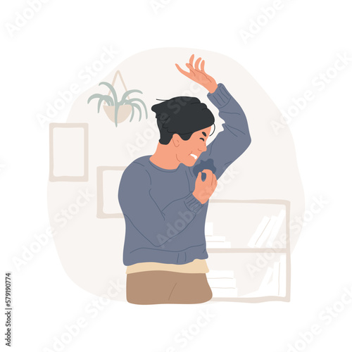 Body odor isolated cartoon vector illustration. Young teen wrinkles nose from a bad smell, lack of body hygiene, children with unpleasant odor, negative human emotion vector cartoon.