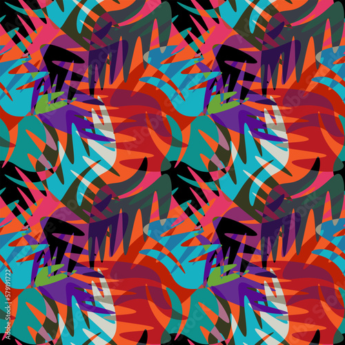 Seamless abstract pattern with repeat colorful wave elements