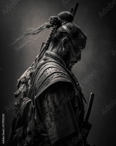Samurai portrait. Studio shot. Generative AI