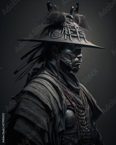 Samurai portrait. Studio shot. Generative AI