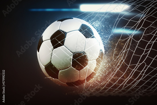 soccer ball in a goal net, Generative AI	