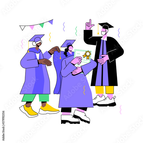 Hooding ceremony isolated cartoon vector illustrations. Professors places the hood over the head of the graduate, getting master and doctoral degree, university education is over vector cartoon.