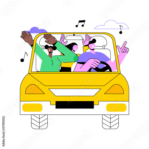 Road trip songs isolated cartoon vector illustrations. Group of happy friends sing songs in a car, people lifestyle, girls travel adventure, summer road trip, having fun vector cartoon.