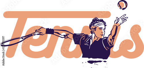 vector illustration sketch of the tennis male player with tennis ball