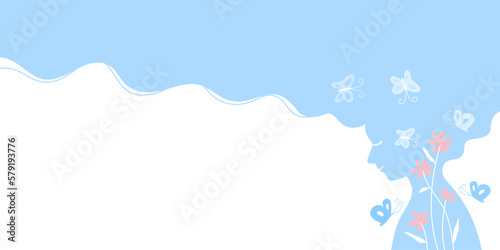 Silhouette of smiling woman with managing her stress or depress, mental health concept. Flat vector illustration banner.