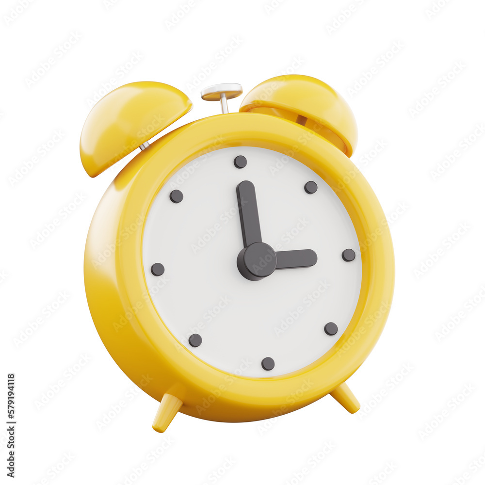 3d rendering yellow alarm clock icon symbol watch design illustration - obrazy, fototapety, plakaty 