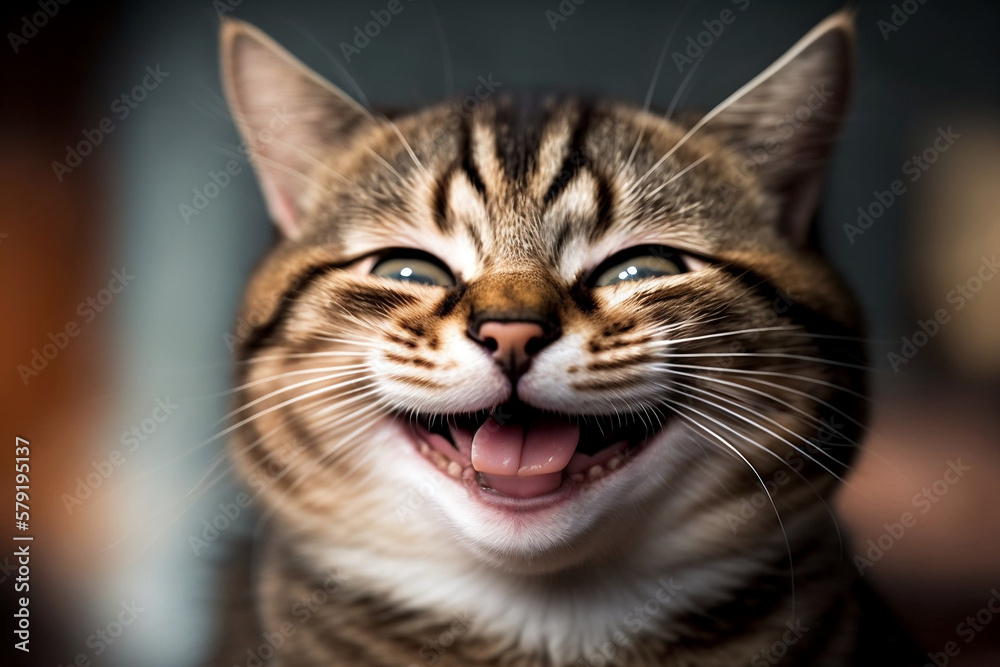 Happy smiling cat, outfocused photo