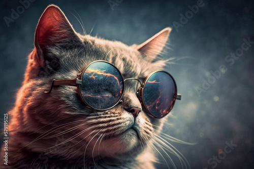 Stylish fashion icon cat with cool sunglass and simple background