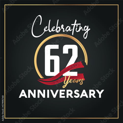 62nd year anniversary celebration logo with elegance golden ring and white color font numbers isolated vector design