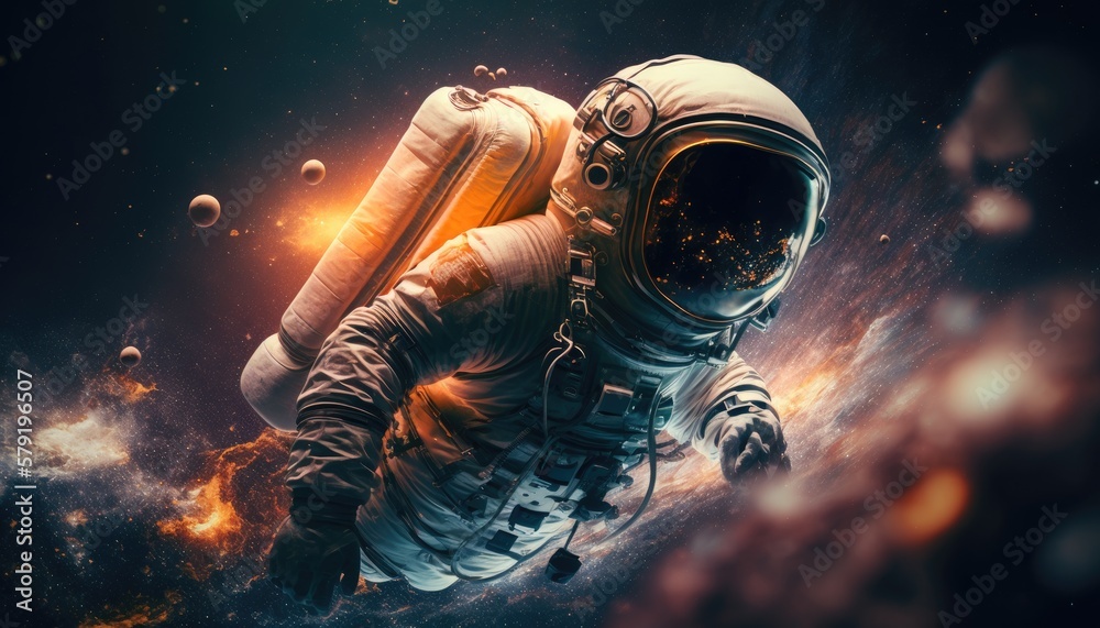 Astronaut floating in outer space. Zero gravity alien spacesuit in cosmos, universe, galaxy background. Astronaut floating in outer space. Zero gravity alien spacesuit in cosmos, universe, galaxy background.