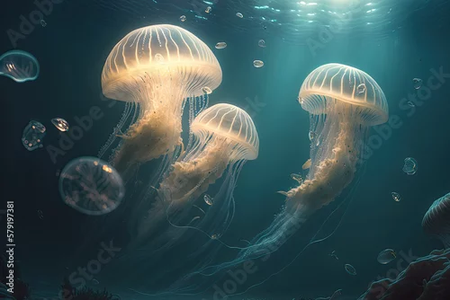 Obraz jellyfish under water created with Generative AI technology