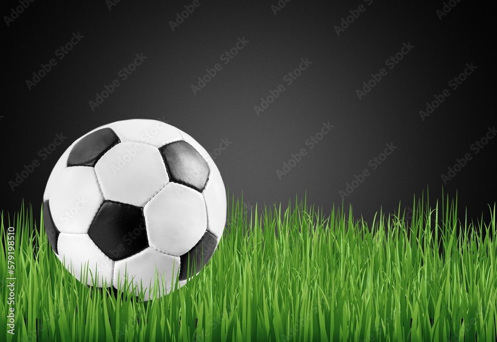 Fototapeta premium Official Football Ball on green grass at stadium