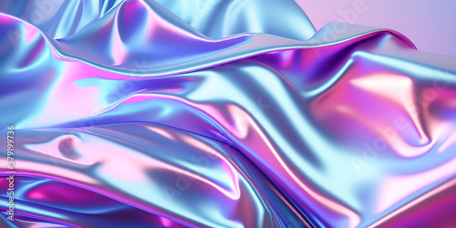 Abstract colorful smooth wavy elegant holographic silk cloth texture design, dynamic shiny luxury metallic satin fabric wave background, Ai generated