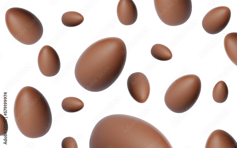 Fototapeta premium Many chocolate eggs falling on white background