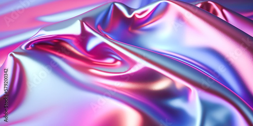Abstract colorful smooth wavy elegant holographic silk cloth texture design, dynamic shiny luxury metallic satin fabric wave background, Ai generated