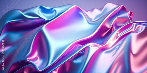 Abstract colorful smooth wavy elegant holographic silk cloth texture design, dynamic shiny luxury metallic satin fabric wave background, Ai generated