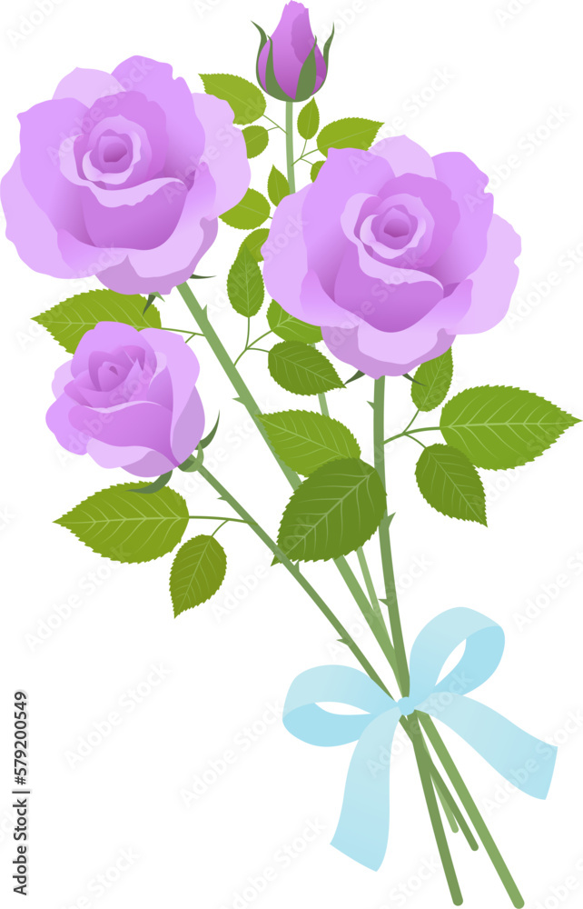 紫の薔薇の花束_ベクターイラスト