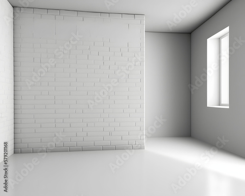 White Room Interior mockup  empty wall  brick wall  3D render