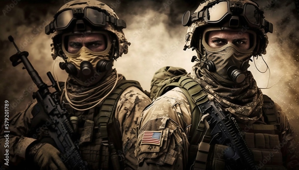 Special forces soldiers go to military operation. Generative AI Special forces soldiers go to military operation. Generative AI
