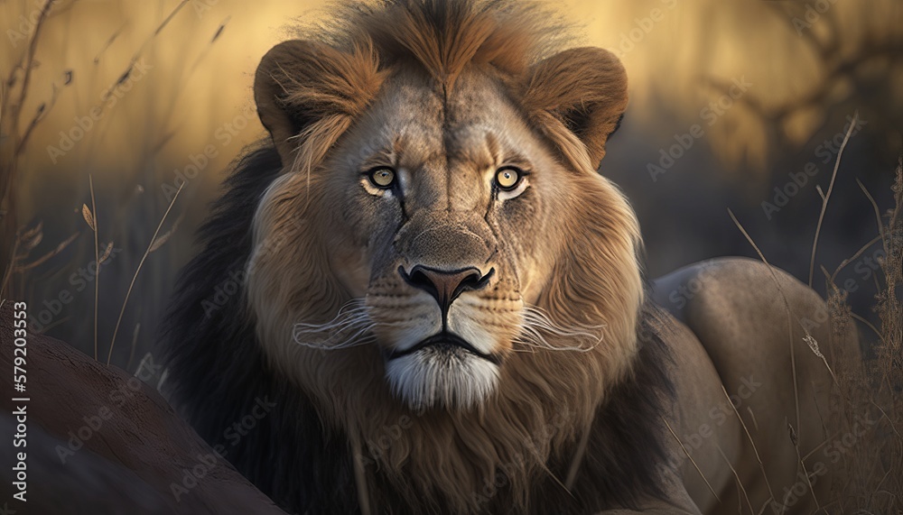 Lion king. Wildlife animal. Generative AI technology.