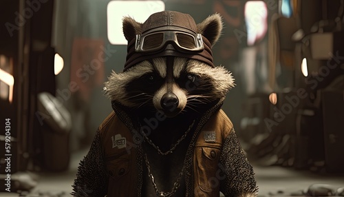 street smart raccoon rapper digital art illustration, Generative AI photo