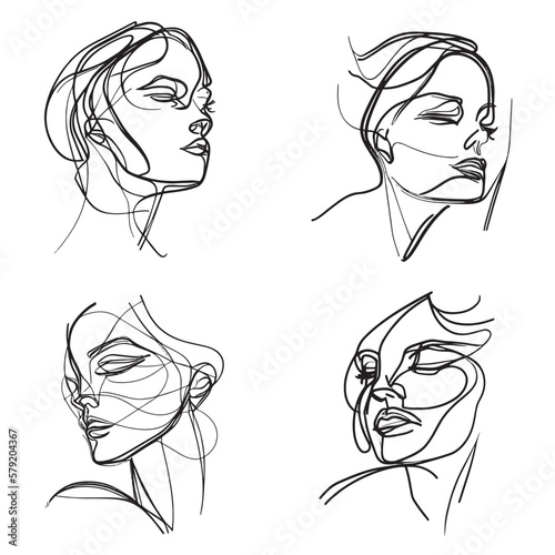 A minimalist depiction of a modern woman's portrait using a continuous line in an abstract style