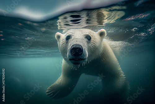 Polar bear underwater close-up..generative ai © S...