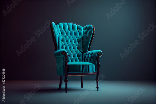 chair in turquoise, standing alone.generative ai