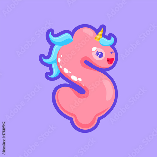 Dollar american money currency sign  unicorn font typography type cartoon character. Vector symbol of cash or loan  price or profit tax sale sign