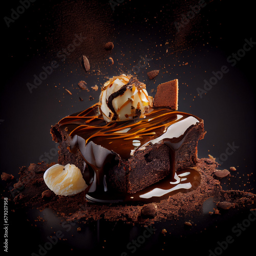 brownie , food image, photoshoot, studio light, cinematic, delicious, detailed, real, realistic, variety --no distortion, ugly, deformed, bad light, fruits, words, Generative IA photo