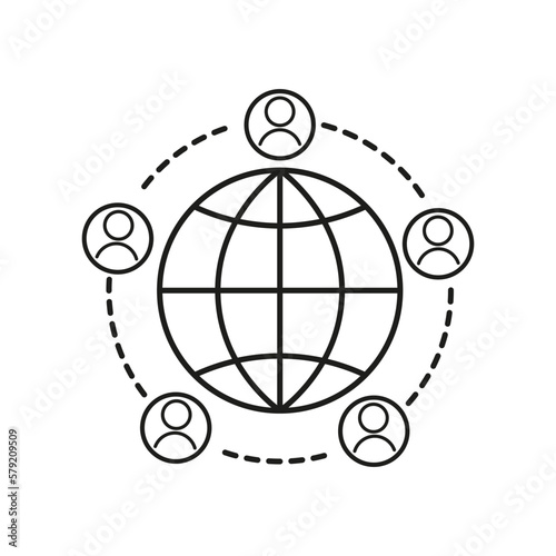Linear icon earth people social. Global network connection. Vector illustration.