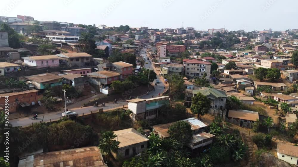 Establishing Aerial of Homes and Houses in Crowded Yaounde, Cameroon Establishing Aerial of Homes and Houses in Crowded Yaounde, Cameroon