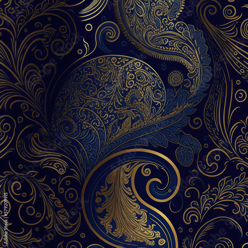 dark blue in gold pattern with ornamants photo
