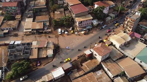 Yaounde, Cameroon Busy Residential Urban City Streets - Aerial Drone View photo