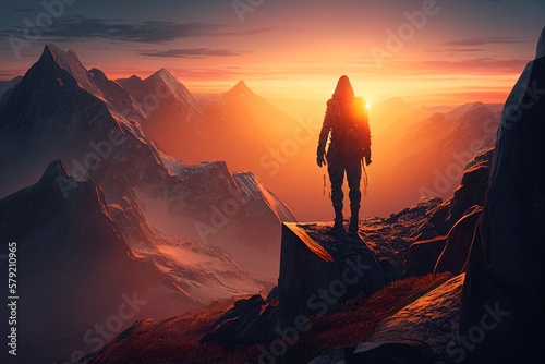 man standing on top of a mountain,generative AI