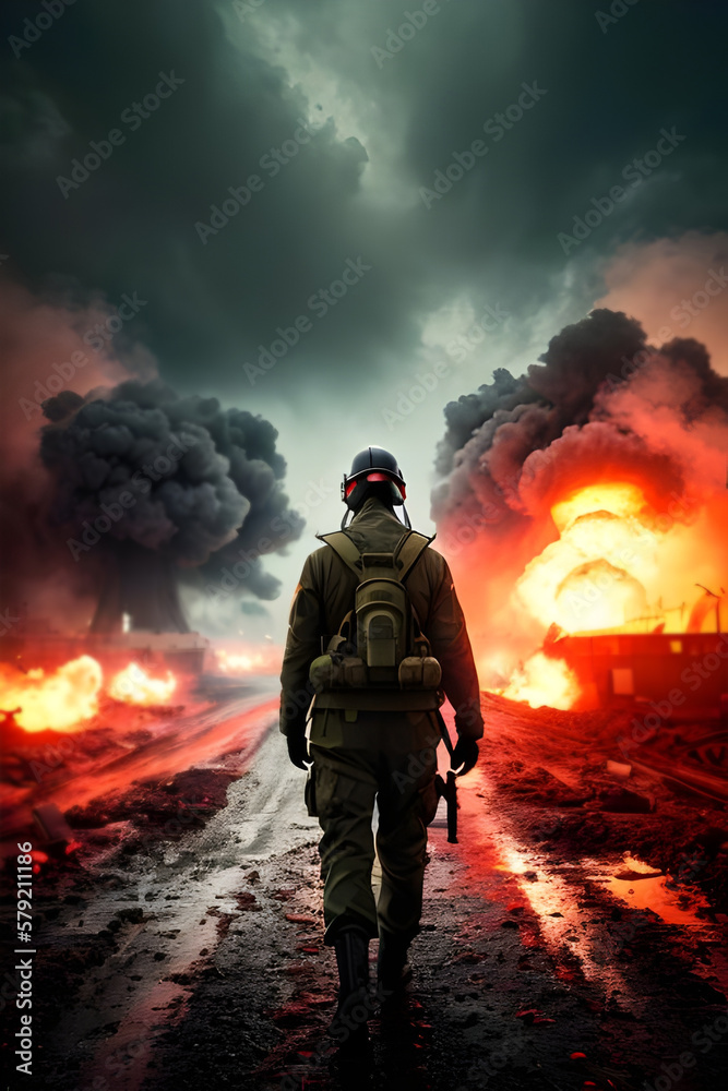 Man with a gas mask, nuclear war and environmental disaster, radioactivity catastrophe, military equipment. Ai generative Man with a gas mask, nuclear war and environmental disaster, radioactivity catastrophe, military equipment. Ai generative
