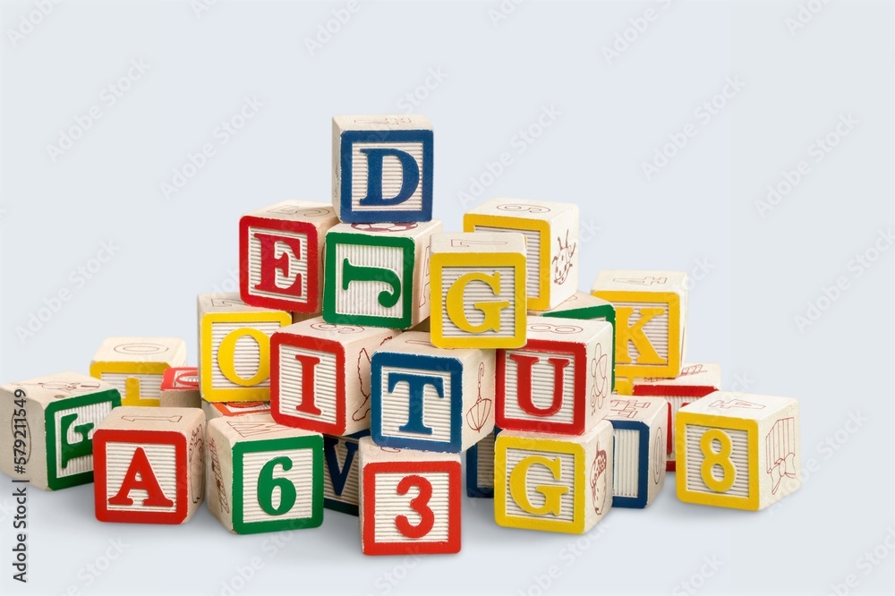 Set of colored wooden toy cubes Set of colored wooden toy cubes