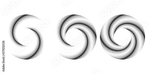 Set of black curvy lines in circle form. Segmented circle. Geometric art. Circular shape. Trendy design element for vector dotted frame, round logo, tattoo, sign, symbol, web, print, social media